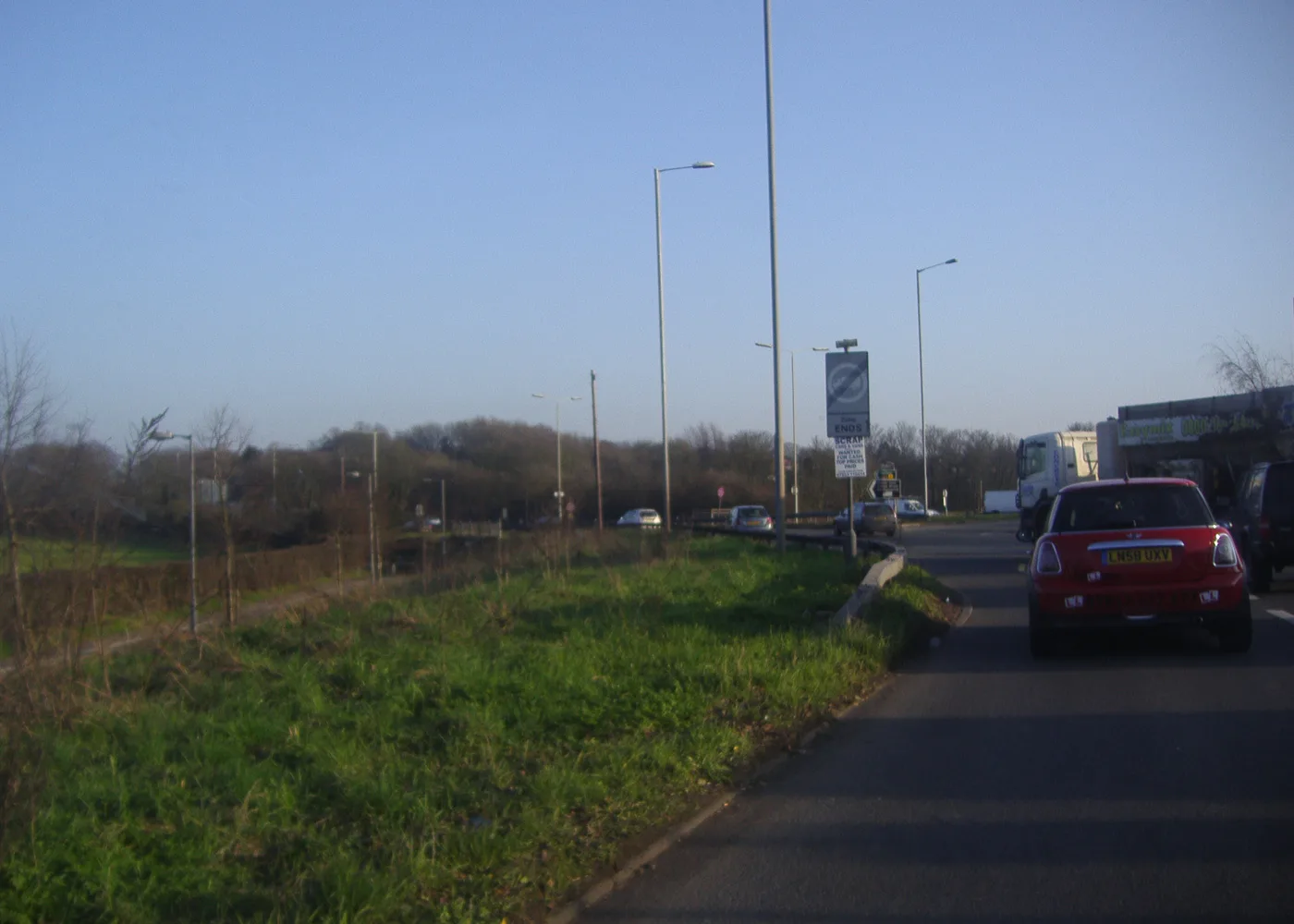 Approaching Park Street roundabout on the A414. The roundabout and a section of the trunk road are being rebuilt, with closures expected to run until August 2027