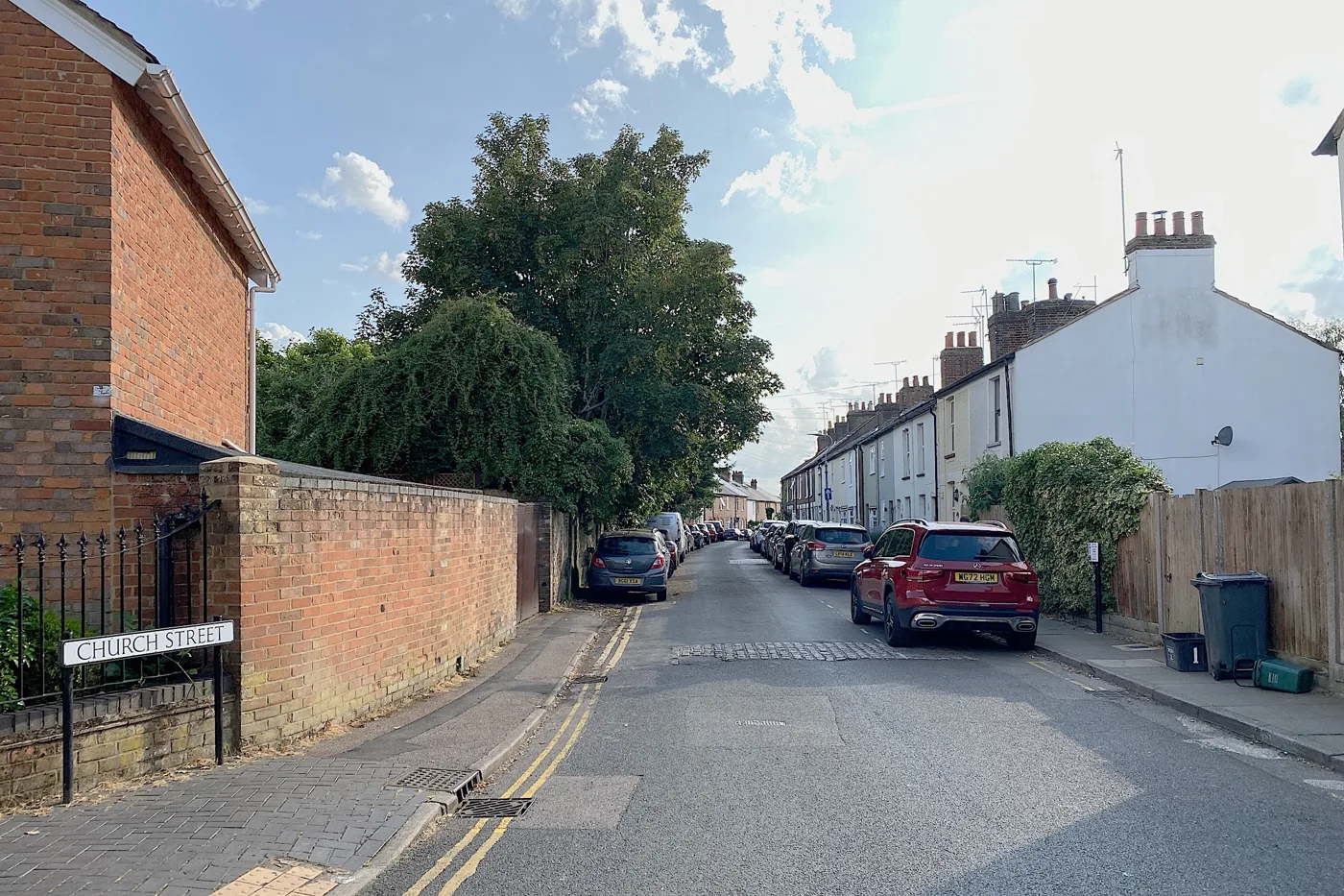 Church Street, St Albans, with bins and a recycling box out at the boundary. Containers have to be at the boundary by 5am, and crews can arrive any time up to 6pm